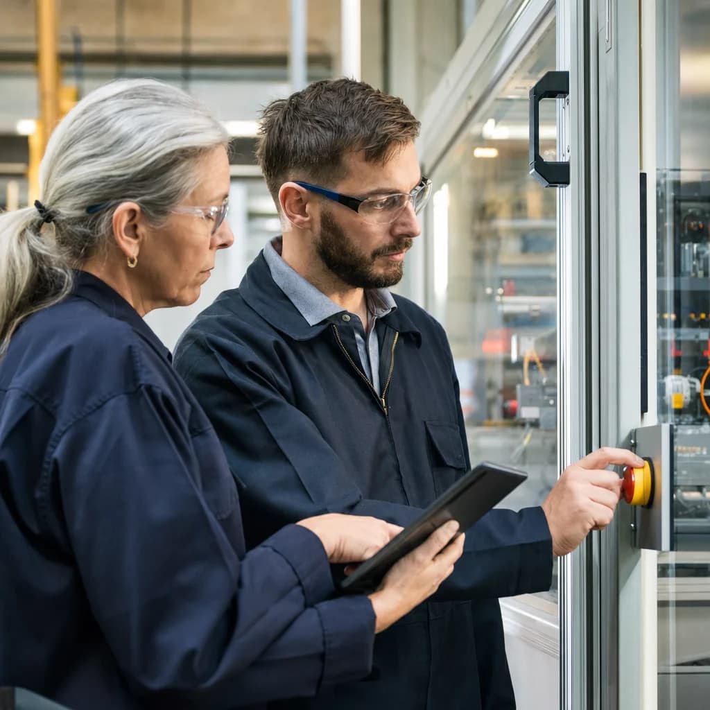 Operations leaders reviewing and authorizing a controlled industrial change
